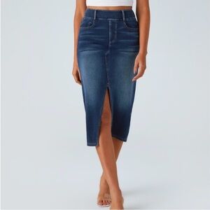 Halara Dark Blue Denim Midi Skirt with Front Slit